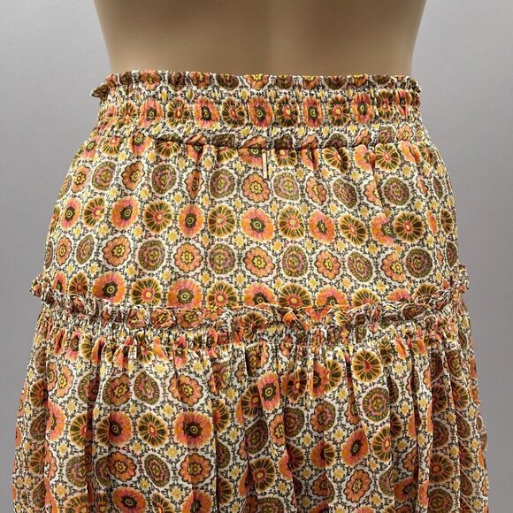 Misa Los Angeles Bohemian Floral Ruffle Skirt Smocked Tiered Polyester Womens L - Picture 13 of 14